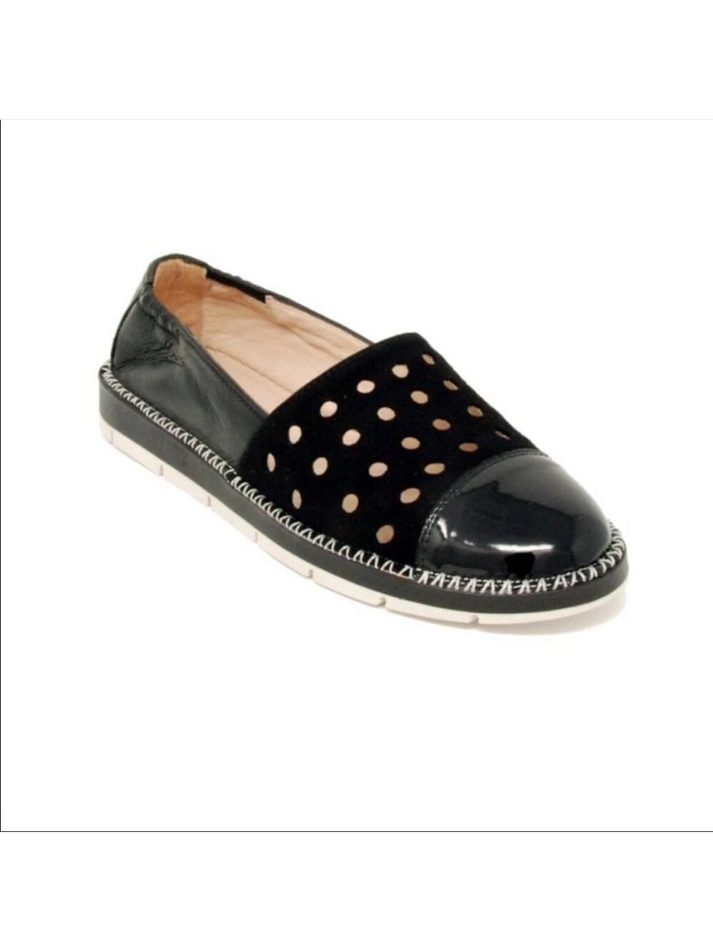 Hispanitas Shoes Maiko Black Leather Suede Loafer Flats Slip On 7.5 EuroSummer